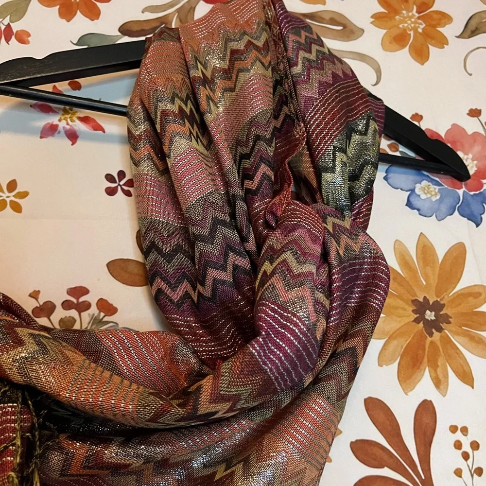 Gorgeous Boho Chevron Brown Gold Black Retro Style Tasseled Fashion Hippie Scarf